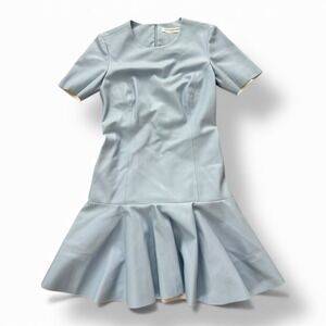 Amanda Uprichard Light Blue Faux Leather Fit & Flare Dress Size Small